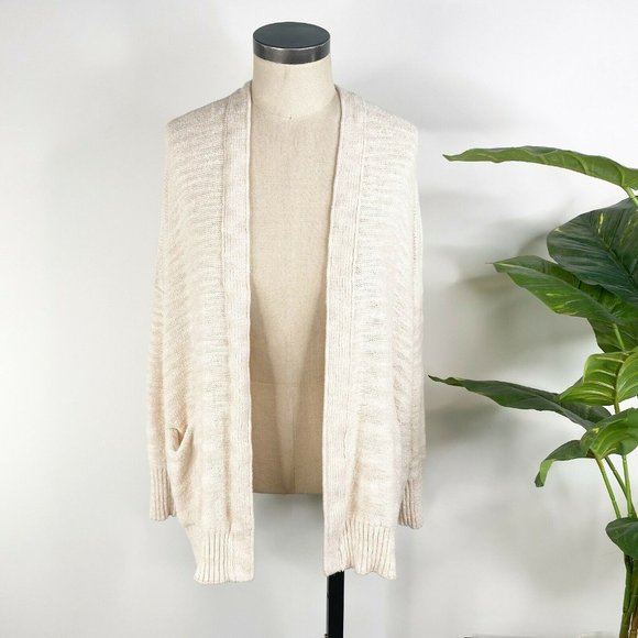 Anthropologie Womens Open Front Dolman Cardigan Sweater Small Cream V Back Neck - Picture 2 of 9
